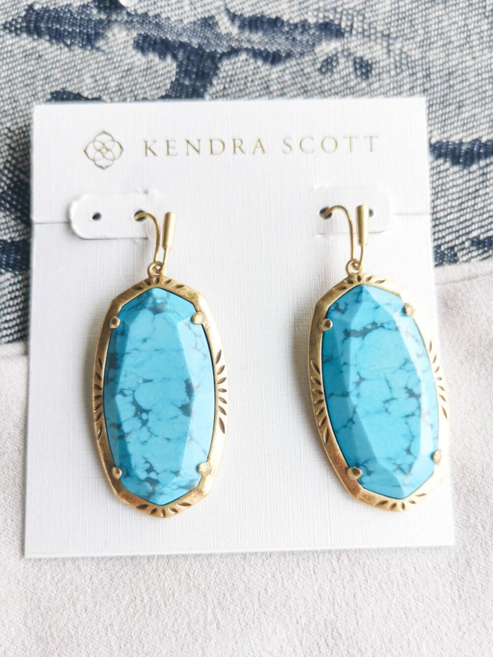Kendra Scott Variegated Turquoise Vintage Gold Etch Frame Earrings - Elle